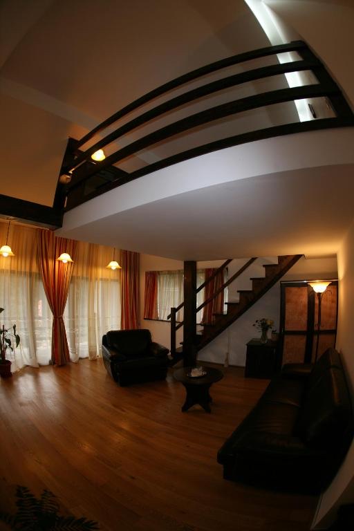 Living room in the evening with warm lighting